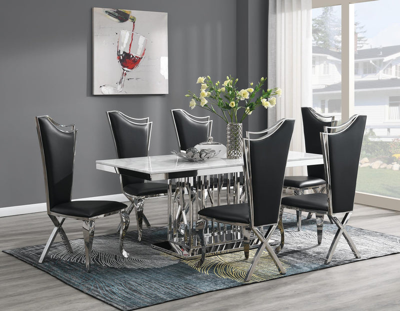 Driple White marble dining set (5pc)