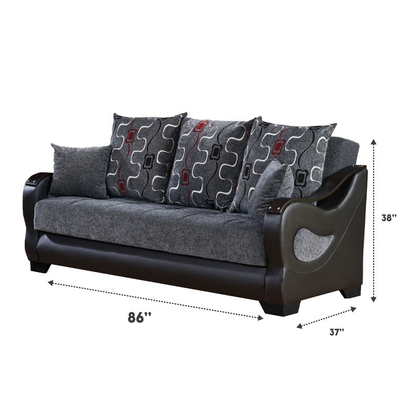 Arizona 86 in. Convertible Sleeper Sofa in Smoky Gray with Storage