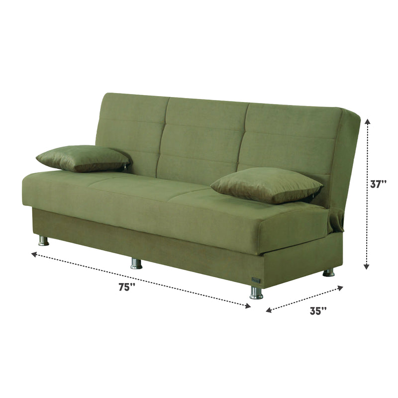 Atlanta 75 in. Convertible Sleeper Sofa in Green with Storage