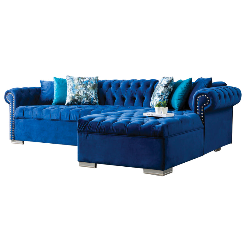 Lyon 110 in. W 2-Piece Soft Touch Velvet Sectional Sofa with Chaise in Blue
