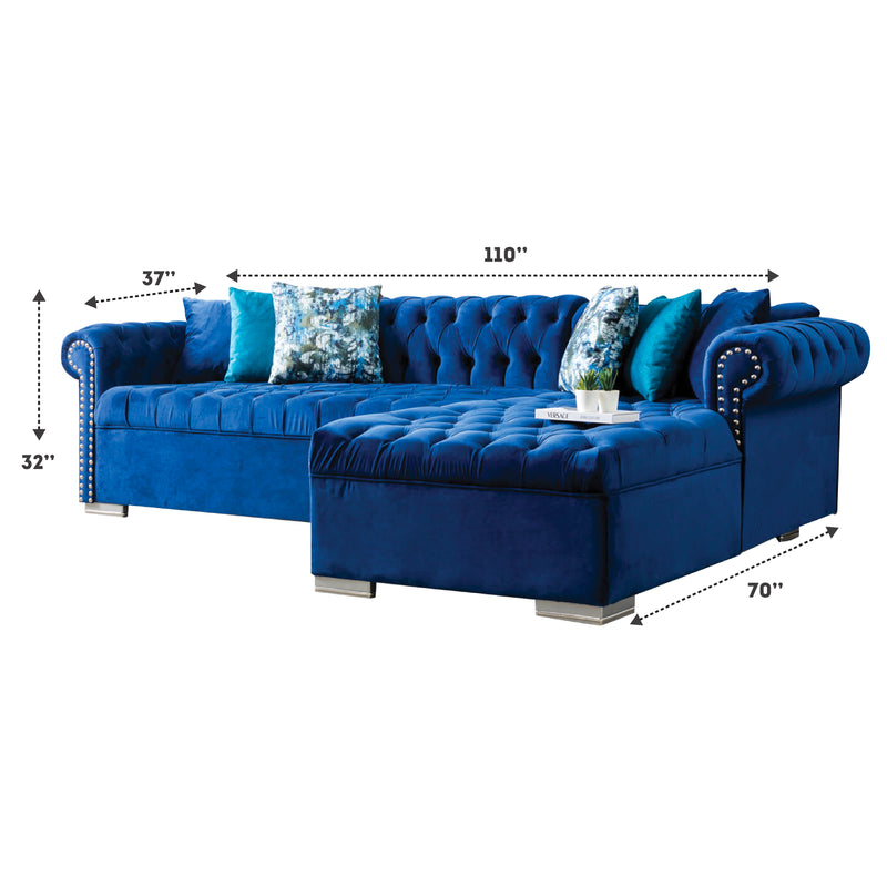 Lyon 110 in. W 2-Piece Soft Touch Velvet Sectional Sofa with Chaise in Blue