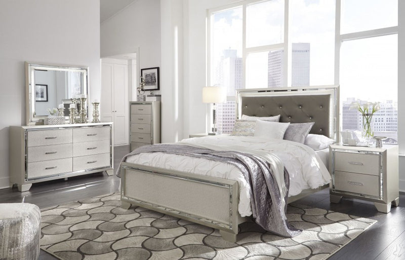 Lonnix Silver Upholstered 4pc Bedroom Set